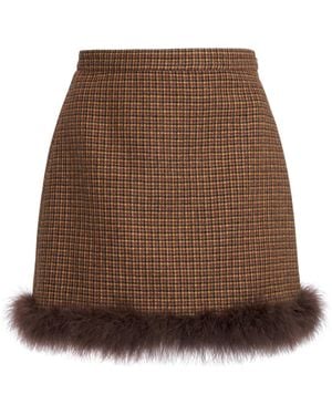 Valentino Garavani Feather-Trimmed Virgin Wool Mini Skirt - Brown