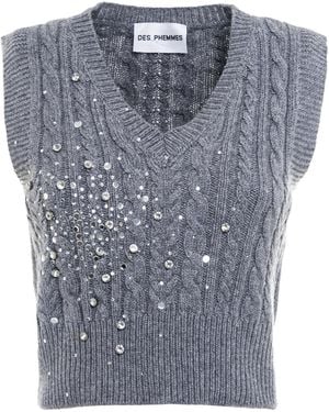 DES_PHEMMES Cropped Cable-knit Wool-blend Jumper Vest - Blue