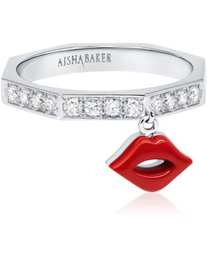 Aisha Baker How Charming Twinkle Kiss 18K Diamond And Enamel Ring - Red