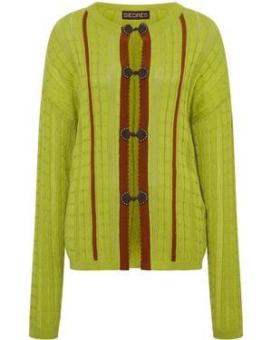 Siedres Aniesse Contrast Striped Cable Knit Cardigan - Green