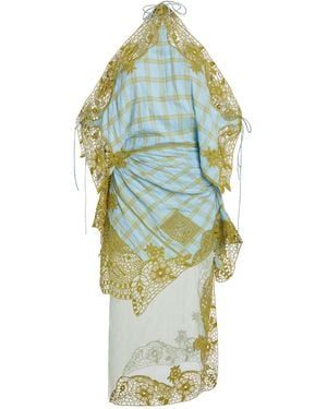 Christopher Esber Embroidered Handkerchief Envelope Cotton Dress - Blue