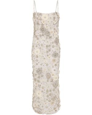Rachel Gilbert Francesca Floral Crystal-Embellished Tulle Midi Dress - White