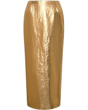 Gabriela Hearst Manuela Foiled Linen Midi Skirt - Natural