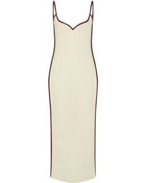 Paris Georgia Basics Sweetheart Vegan Leather-trimmed Crepe Midi Dress - Natural