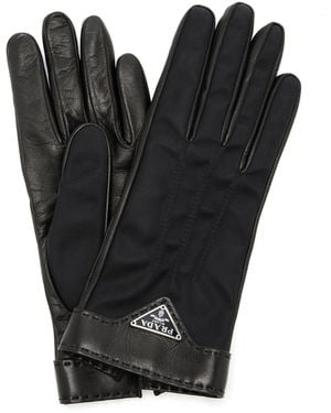 Prada Re-nylon-trimmed Leather Gloves - Black