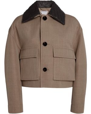 Bottega Veneta Intrecciato-Collar Wool-Twill Jacket - Brown