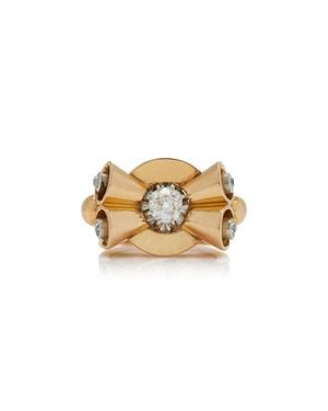 Stephanie Windsor Retro French 18K Rose Daimond Bow Ring - Metallic