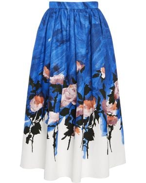 Erdem Gathered Cotton-Blend Midi Skirt - Blue