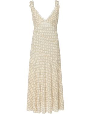 ALEXACHUNG Floral Cloqué Midi Dress - Natural