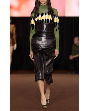 Mugler High-Rise Leather Corset Midi Skirt - Black