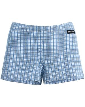 Miu Miu Checked Cashmere-Silk Mini Shorts - Blue