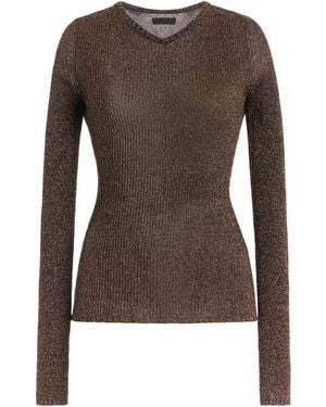 Miu Miu Lamé Ribbed-Knit Top - Brown