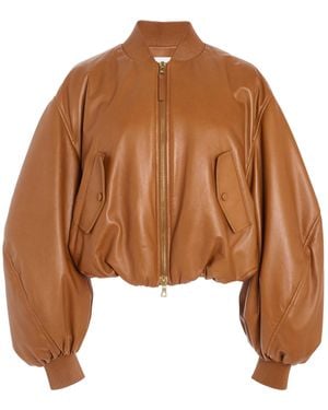 Givenchy Cropped Leather Cocoon Bomber Jacket - Brown