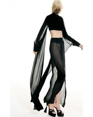 Adriana Degreas X Sabine Getty Sheer Silk Top & Maxi Skirt Set - Black