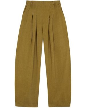 Cortana Elena Pleated High-Rise Wide-Leg Pants - Green