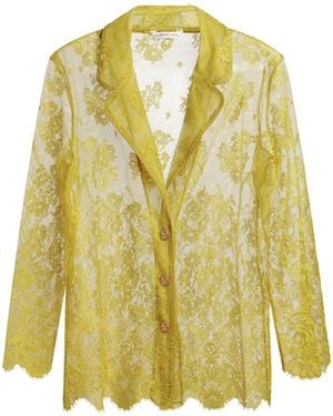 Evangelista Lingerie Joan Cotton-blend Leavers Lace Pyjama Top - Yellow