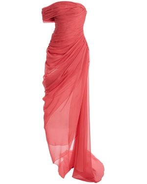 Oscar de la Renta Draped Silk-Chiffon Gown - Red