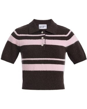 Matthew Bruch Striped Mohair Knit Polo - Black