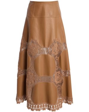 Ulla Johnson Izra Crochet Leather Midi Skirt - Brown