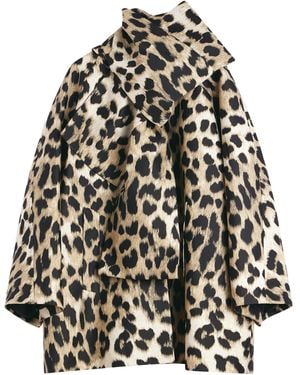Givenchy Bow-Scarf Leopard Short Coat - White