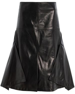Brandon Maxwell The Frankie Cascade-Hem Leather Knee-Length Skirt - Black