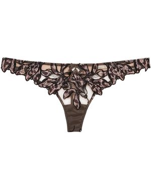 Fleur du Mal Lily Embroidered Thong - Brown