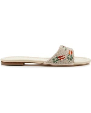 STAUD Gracie Beaded Leather Sandals - White