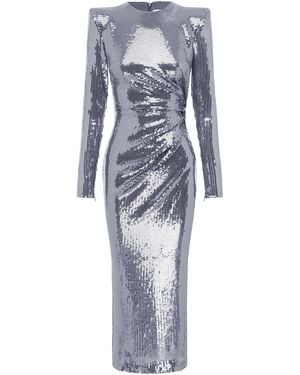 Alex Perry Twisted Sequined Midi Dress - Grey