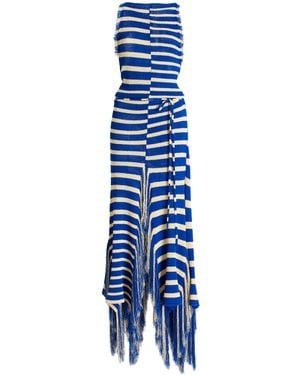 Proenza Schouler Yves Striped Fringed Cotton Knit Maxi Dress - Blue