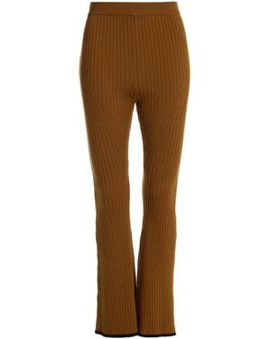 Matthew Bruch Cotton-Blend Ribed-Knit Flared Trousers - Brown