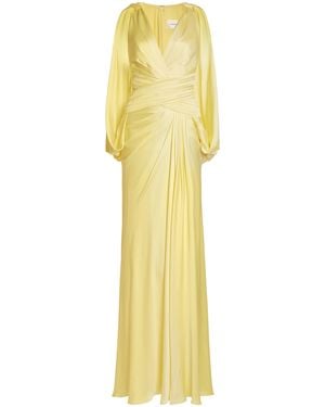 Zuhair Murad Satin Draped Maxi Cape Dress - Yellow