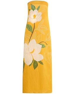 VERANDAH Exclusive Strapless Linen Satin Gown - Yellow