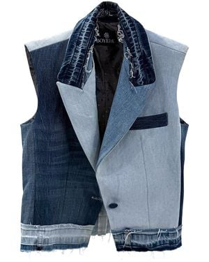 BOYEDOE Odeneho Denim Patchwork Vest - Blue