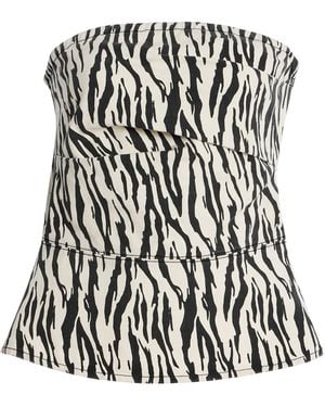 ROTATE BIRGER CHRISTENSEN Printed Denim Top - Black