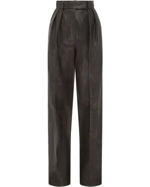 Alex Perry Tailored Leather Wide-Leg Trousers - Black