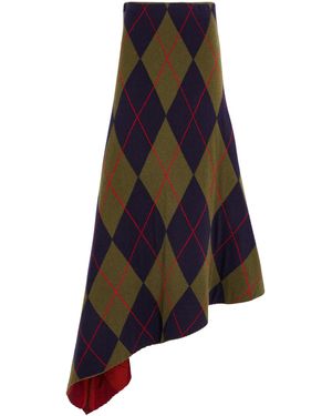 A.W.A.K.E. MODE Wool-Cashmere Argyle Asymmetric Maxi Skirt - Blue