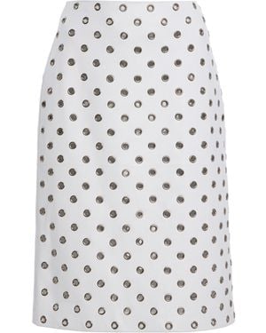 Michael Kors Embellished Leather Knee-Length Skirt - White