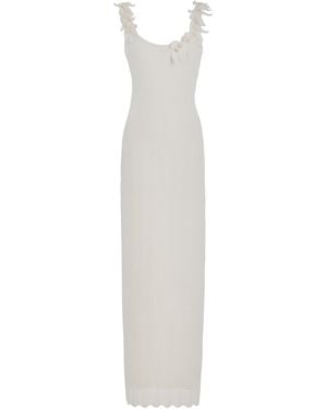 Carolina Herrera Sleeveless Knit Scalloped Lace Maxi Dress - White