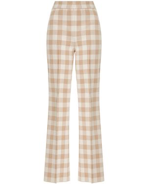 High Sport Kick Gingham Stretch-cotton Knit Cropped Flared Pants - Natural