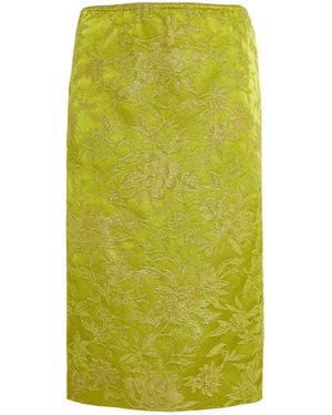 Saint Laurent Floral Brocade Midi Skirt - Green
