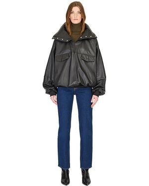 Hiso Realm Cropped Leather Jacket - Blue