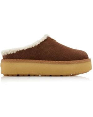 Prada Shearling Platform Mules - Brown