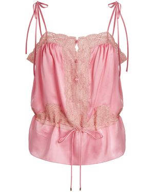 Chloé Lace-Trimmed Silk Satin Top - Pink