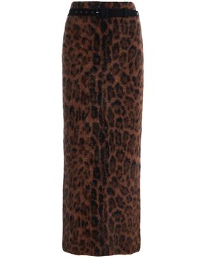 Adam Lippes Levi Belted Leopard Brushed-Cashmere Skirt - Brown