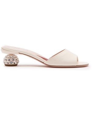 Roger Vivier Crystal-Embellished Leather Mules - White