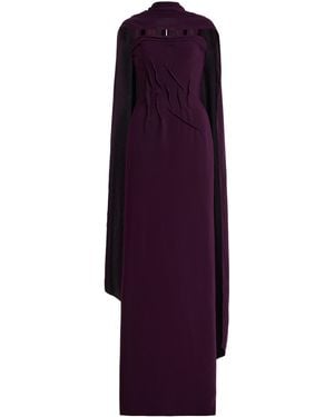 Marmar Halim Hand-Sculpted Crepe Cape Gown - Purple