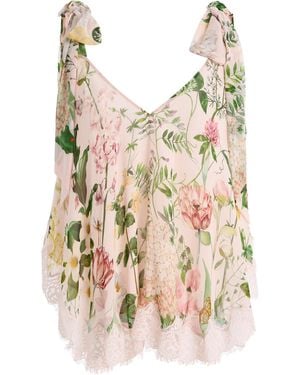 Cara Cara Mari Lace-Trimmed Floral Silk-Chiffon Top - Natural