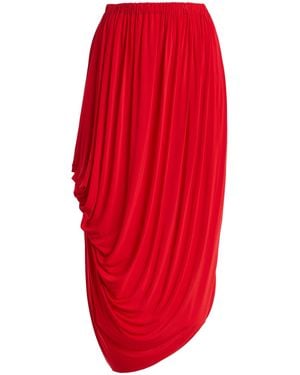 Ashlyn Asymmetrical Cascade Jersey Midi Dress - Red