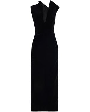 Brandon Maxwell The Farren Asymmetric Bonded Velvet Maxi Dress - Black