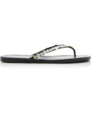 STAUD Freja Embellished Leather Thong Sandals - White